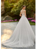 Cap Sleeves Beaded Ivory Lace Tulle Romantic Princess Wedding Dress